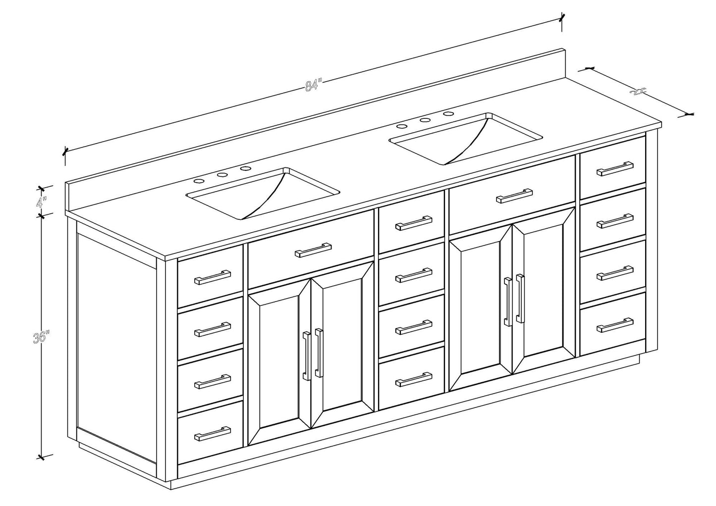 84" Bathroom Vanity with Double Sink, Modern Bathroom Vanity Set with Soft-Close Cabinet and 9 Drawers, Solid Wood Bathroom Storage Cabinet with Countertop and Backsplash, Green