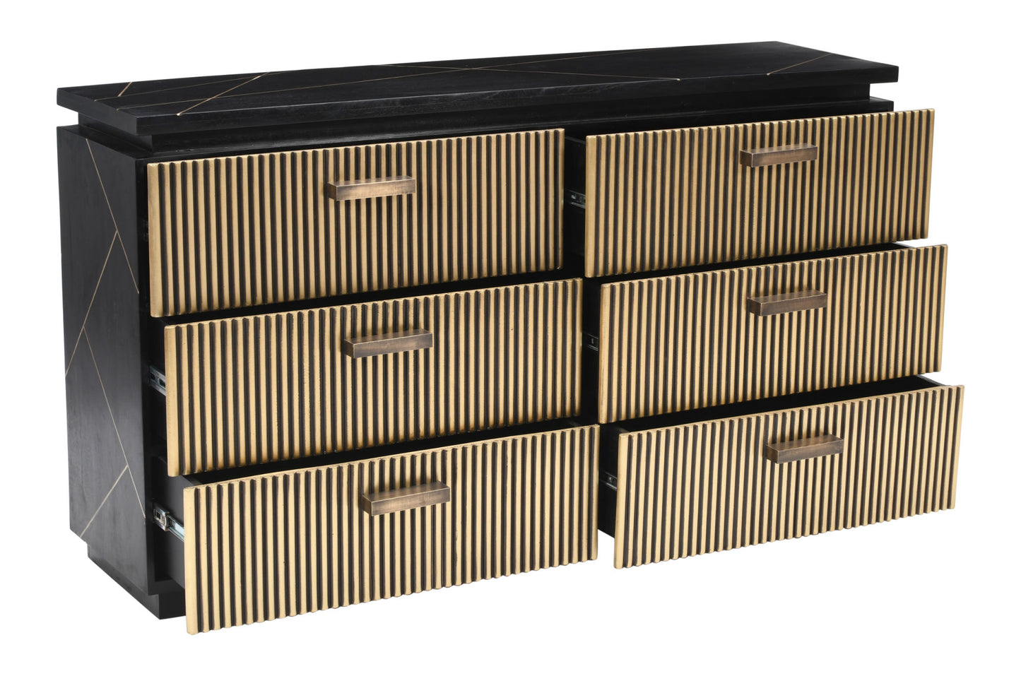 Allure Modern Style 6-Drawer Dresser Made With Mango Wood and Finished with Brass Metal