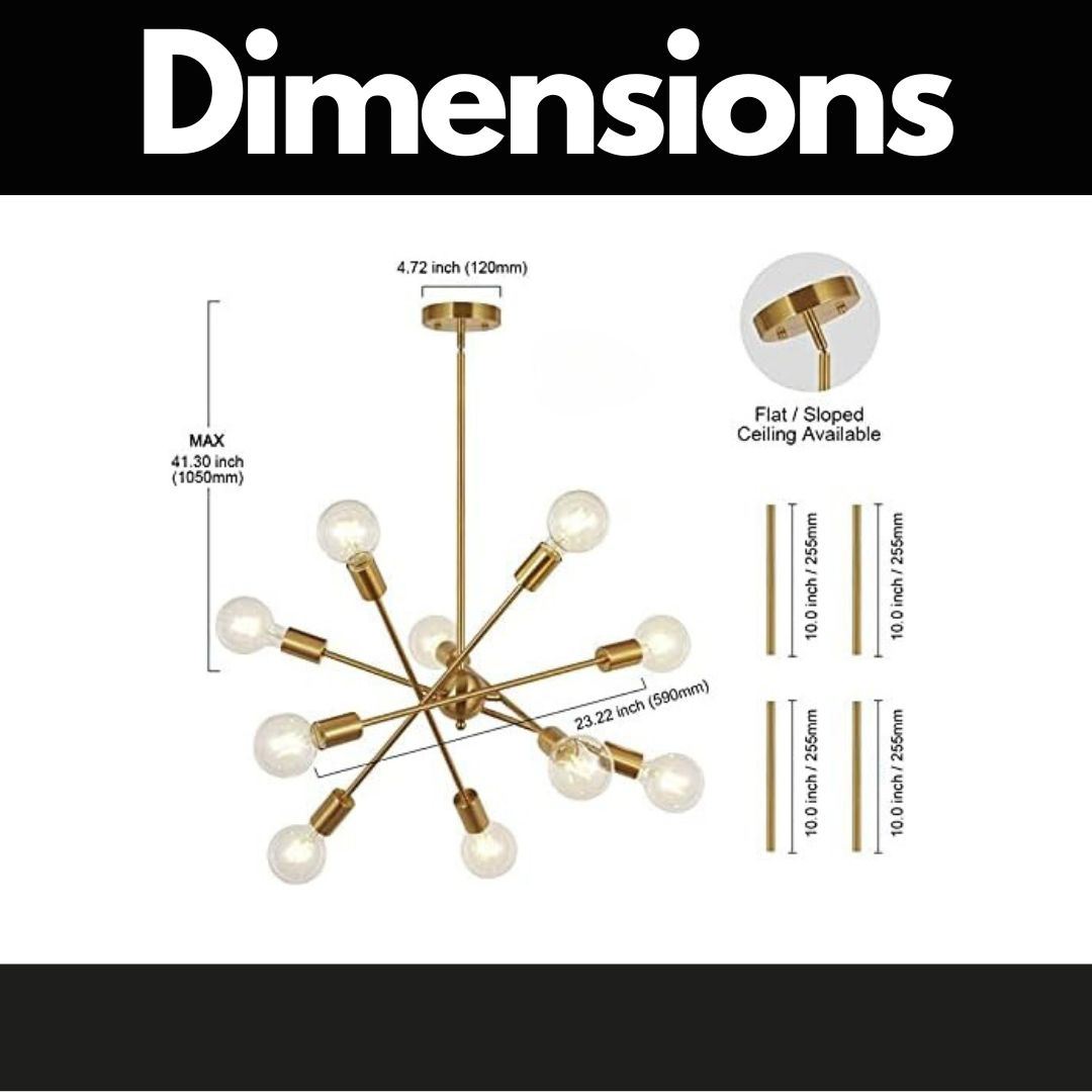 Modern Sputnik Chandelier Lighting 10 Lights with Adjustable Arms Brushed Brass Pendant Lighting