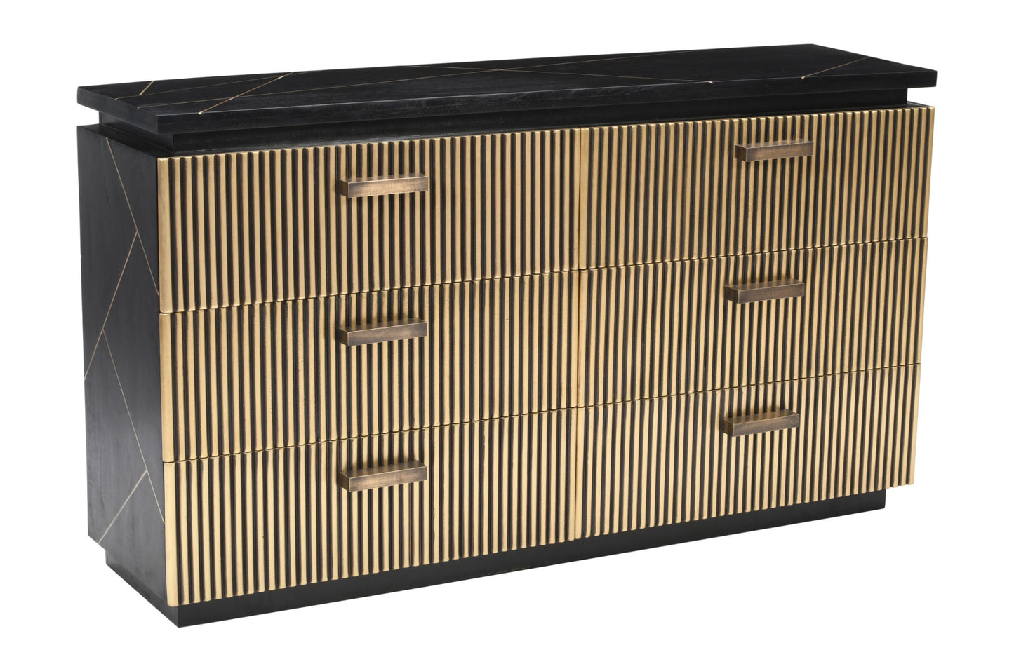 Allure Modern Style 6-Drawer Dresser Made With Mango Wood and Finished with Brass Metal
