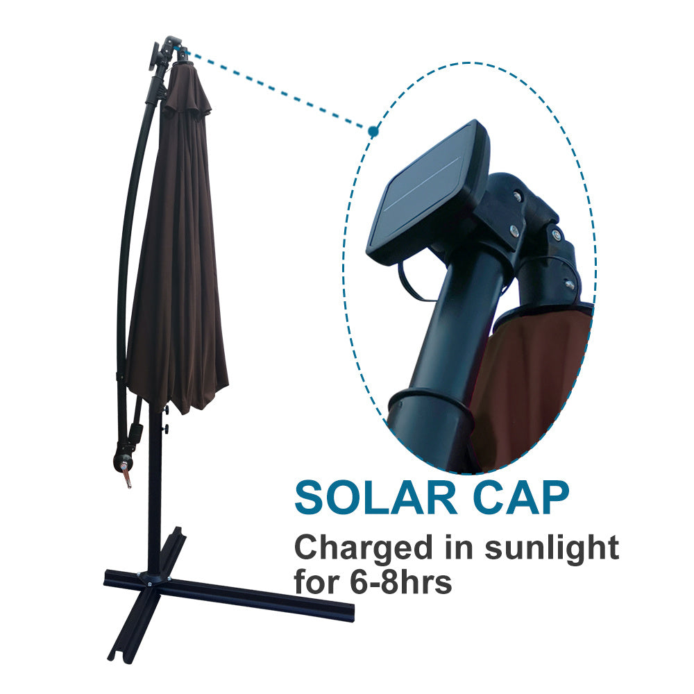 10 ft Outdoor Patio Umbrella Solar Powered LED Lighted Sun Shade Market Waterproof 8 Ribs Umbrella with Crank and Cross Base for Garden Deck Backyard Pool Shade Outside Deck Swimming Pool