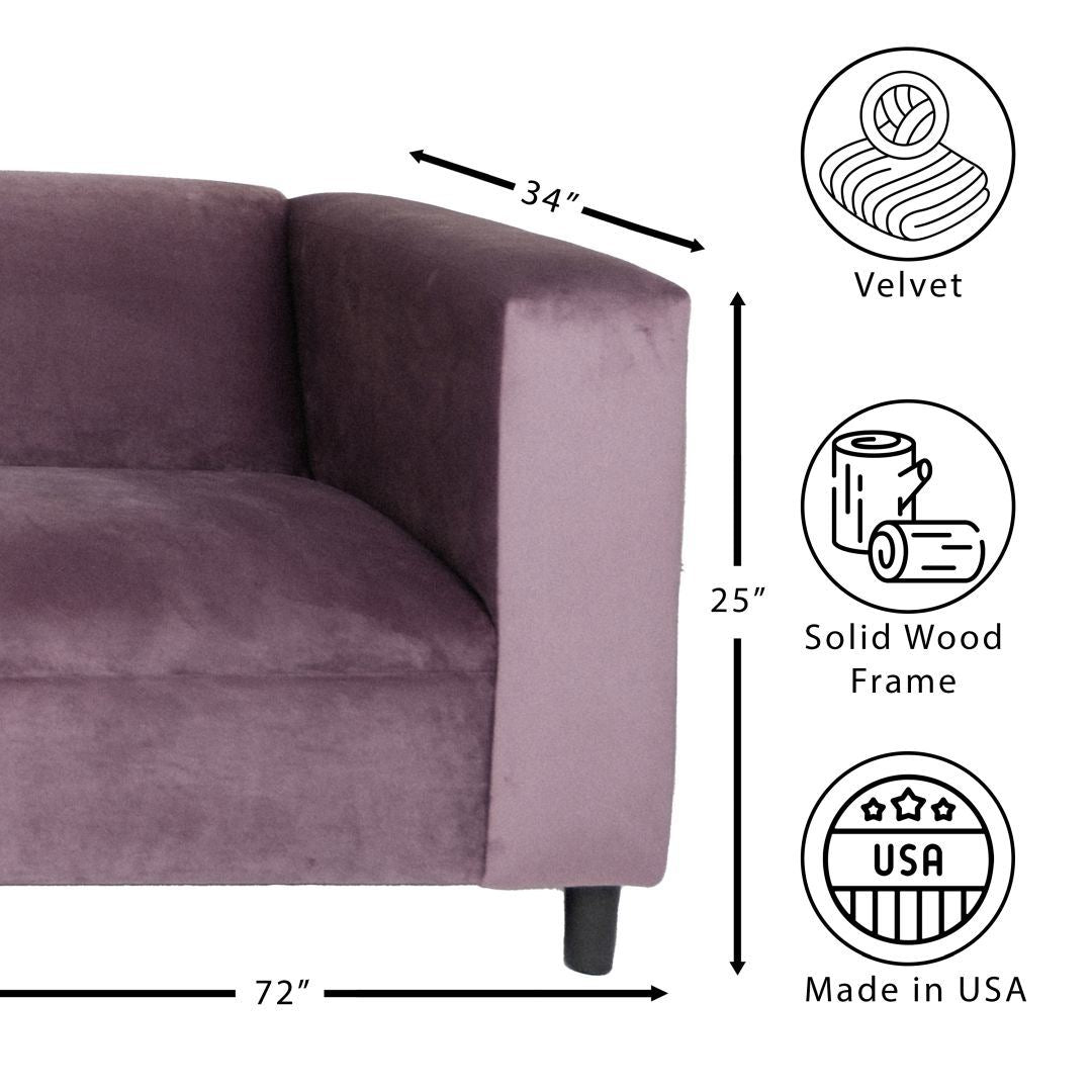 Velvet Sofa for Living Room, Modern 3-Seater Sofas Couches for Bedroom, Office, and Apartment with Solid Wood Frame (Lavender)
