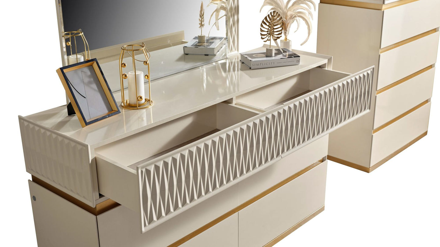 Delfano Modern Style 6- Drawer Dresser Made with Wood in Beige