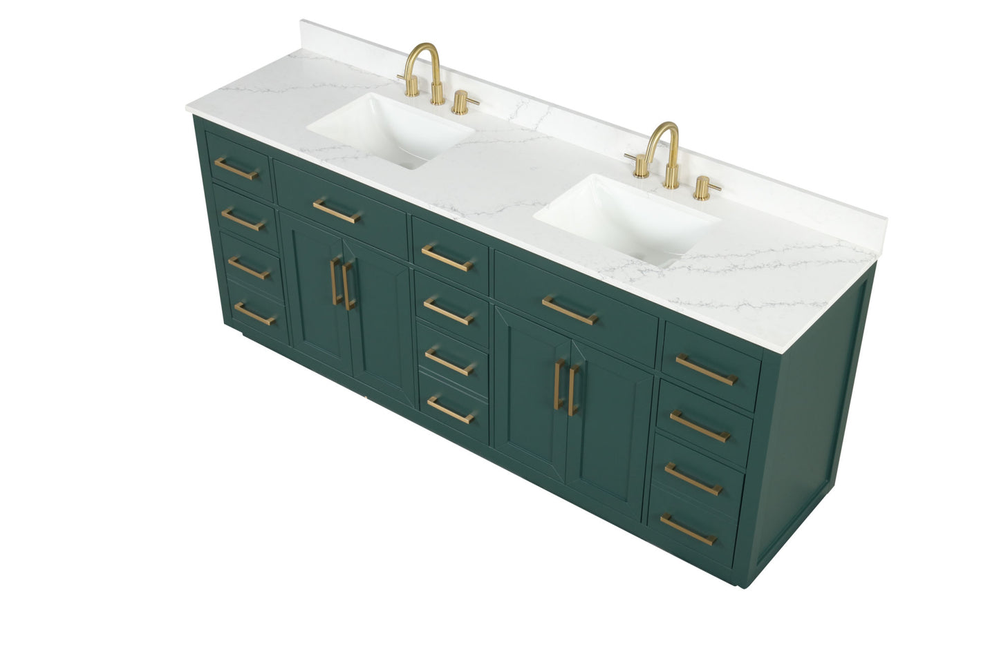84" Bathroom Vanity with Double Sink, Modern Bathroom Vanity Set with Soft-Close Cabinet and 9 Drawers, Solid Wood Bathroom Storage Cabinet with Countertop and Backsplash, Green
