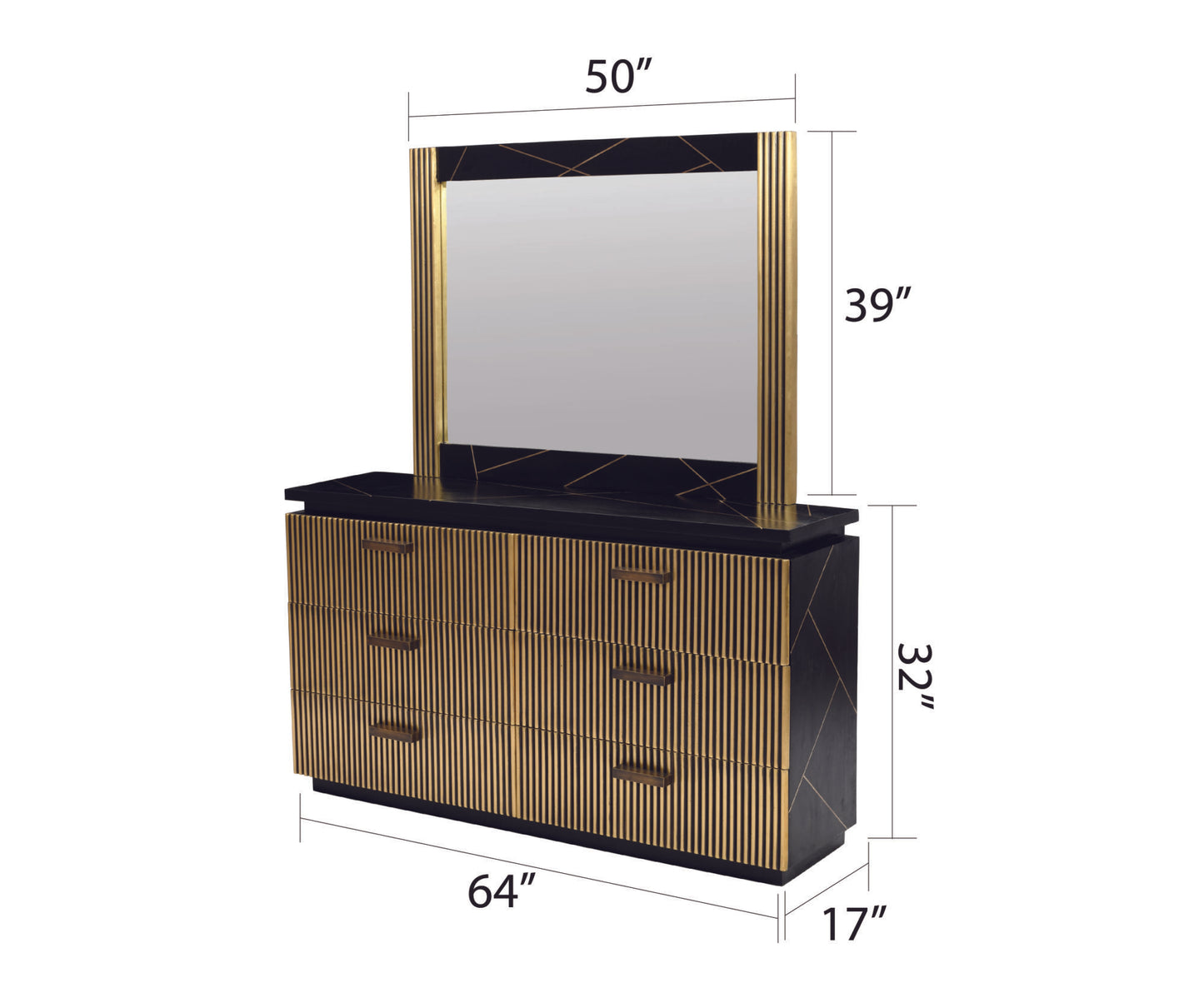 Allure Modern Style 6-Drawer Dresser Made With Mango Wood and Finished with Brass Metal