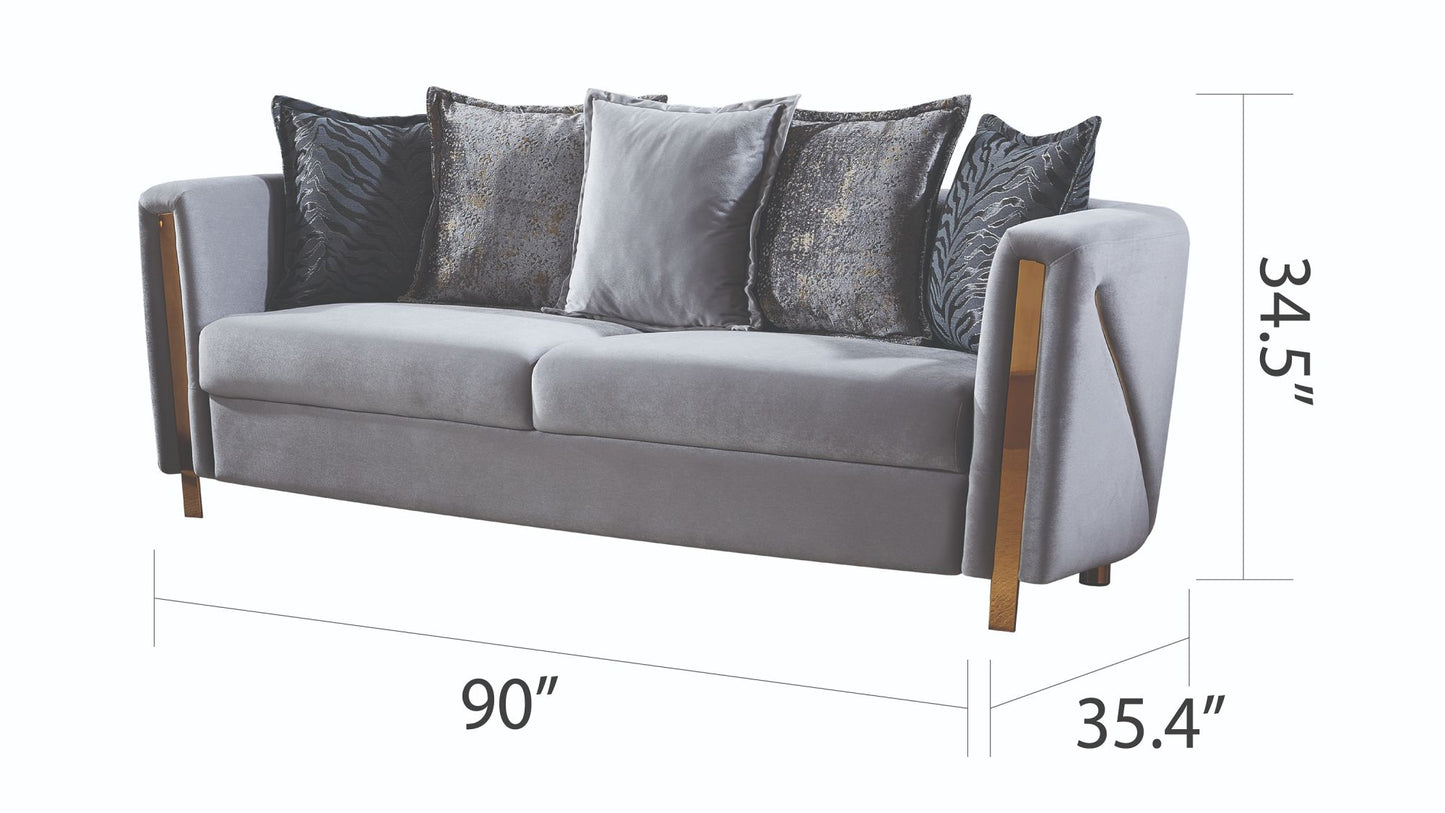 Chanelle Thick Velvet Fabric Upholstered 2Pc Living Room Set Made With Wood in Gray