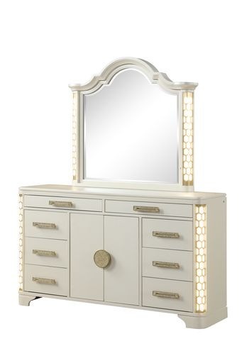 Jasmine 8-Drawer Dresser with side LED lightning made with Wood in Beige