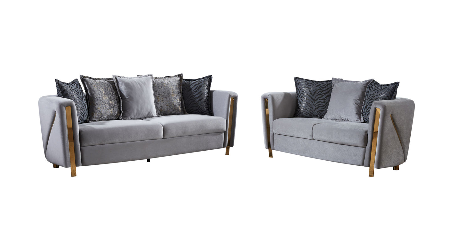 Chanelle Thick Velvet Fabric Upholstered 2Pc Living Room Set Made With Wood in Gray