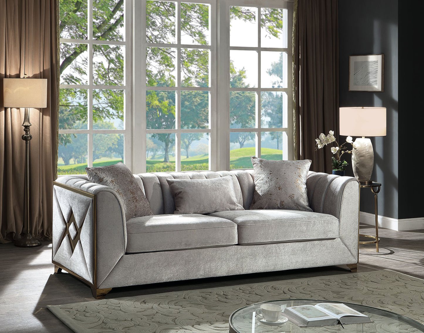 Velencia 3Pc Modern Living Room Set in Cream