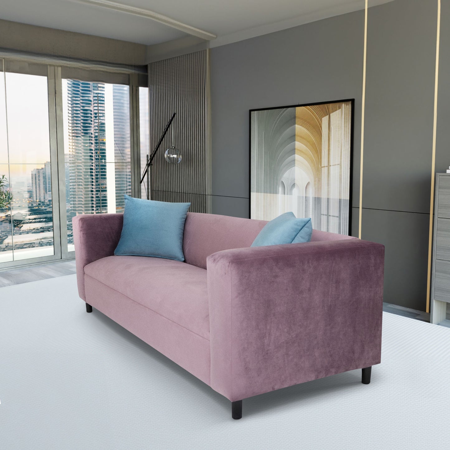 Velvet Sofa for Living Room, Modern 3-Seater Sofas Couches for Bedroom, Office, and Apartment with Solid Wood Frame (Lavender)