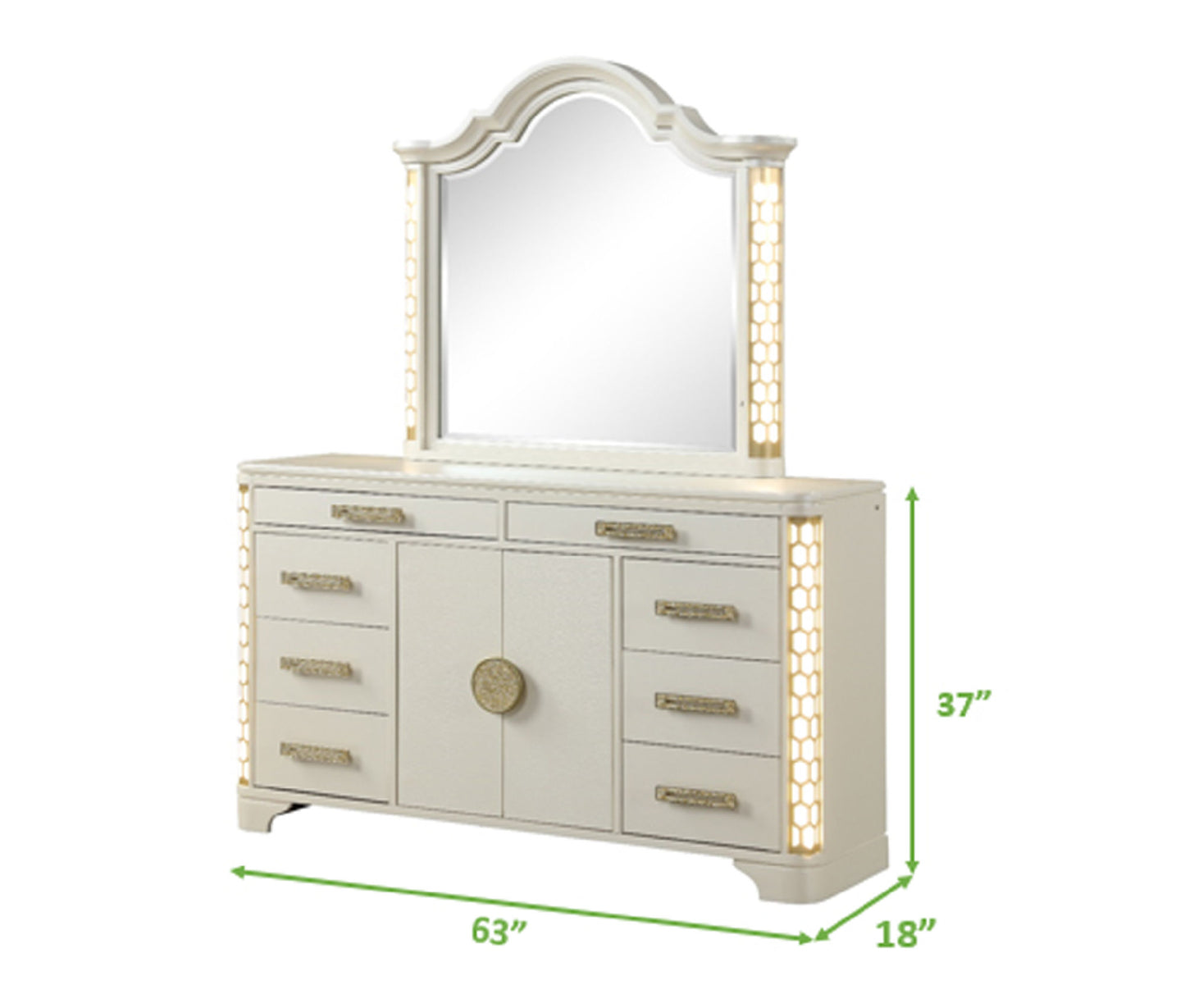 Jasmine 8-Drawer Dresser with side LED lightning made with Wood in Beige