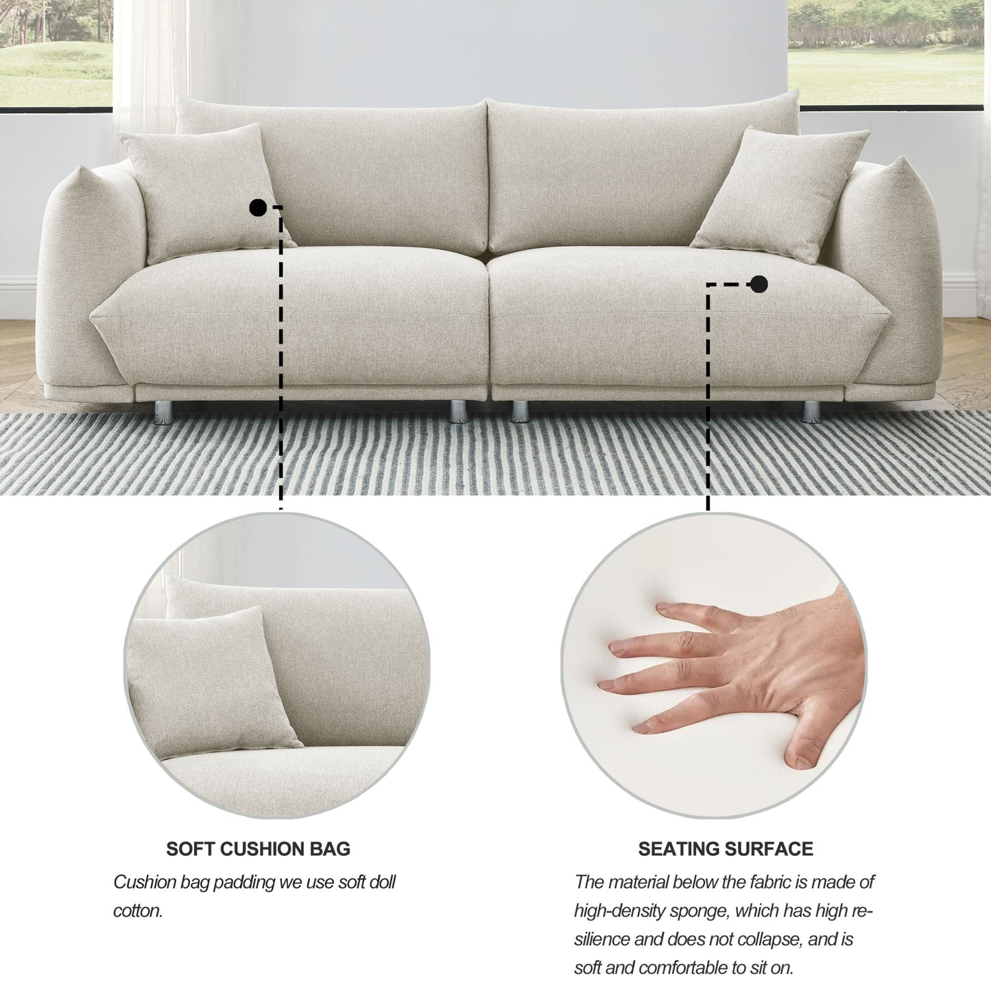 3-seater + 2-seater + 1-seater combination sofa Modern Couch for Living Room Sofa, Solid Wood Frame and Stable Metal Legs, 5 Pillows,
