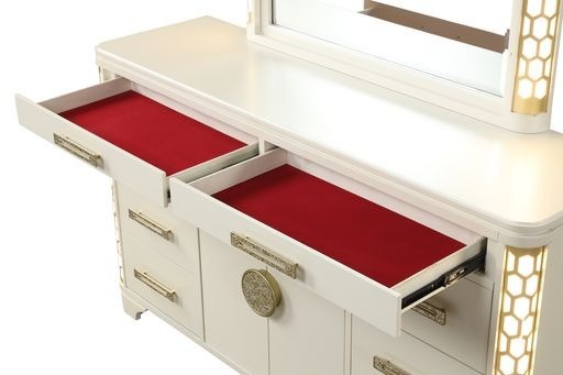 Jasmine 8-Drawer Dresser with side LED lightning made with Wood in Beige