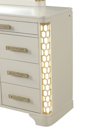 Jasmine 8-Drawer Dresser with side LED lightning made with Wood in Beige