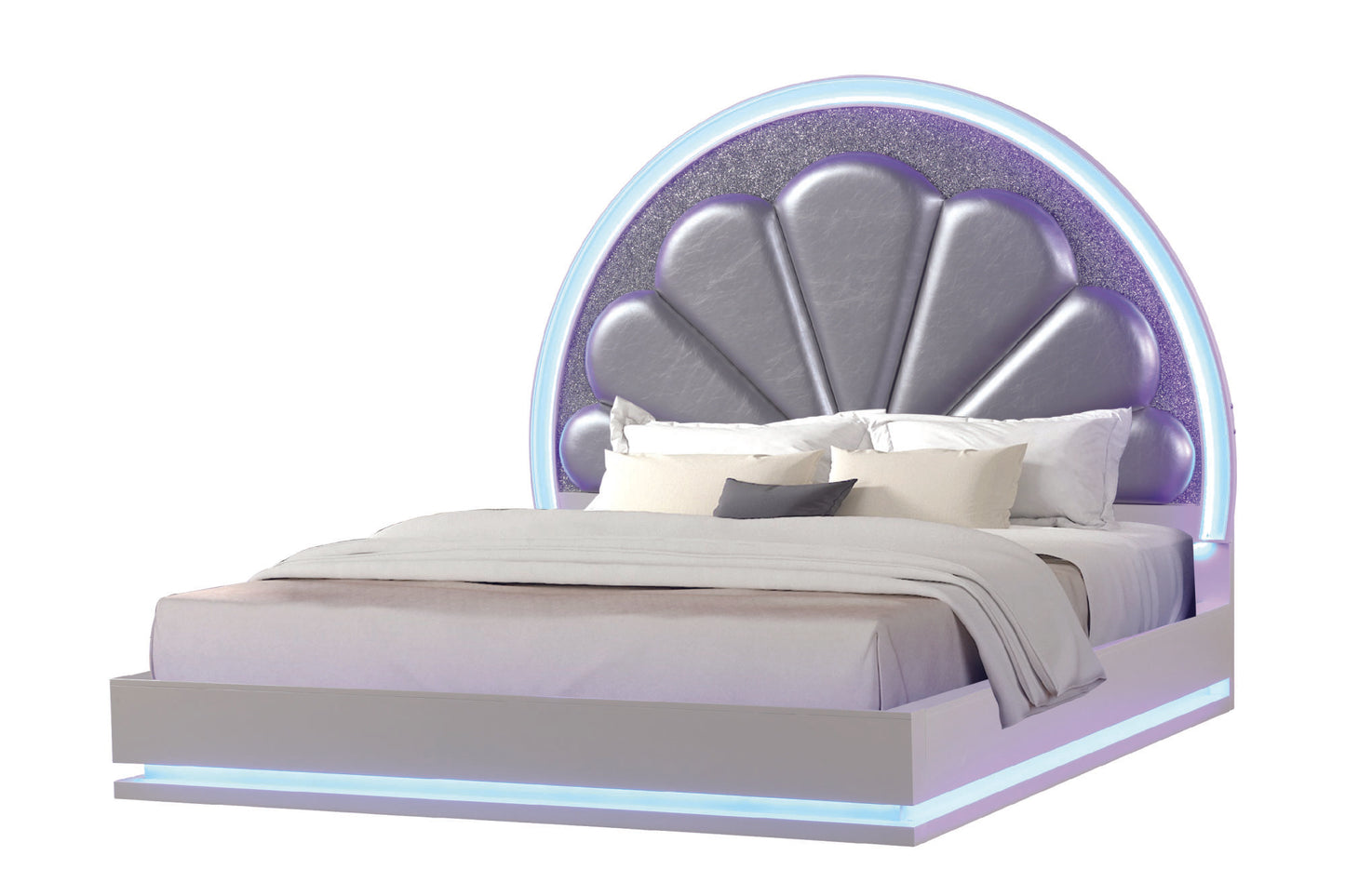 Perla Queen Size- LED Bed Made with Wood in Milky White