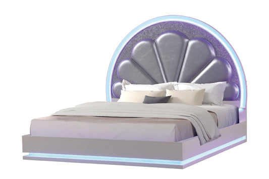 Perla Queen Size- LED Bed Made with Wood in Milky White