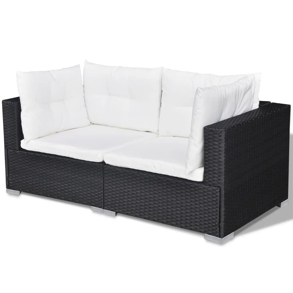 10 Piece Patio Lounge Set with Cushions Poly Rattan Black