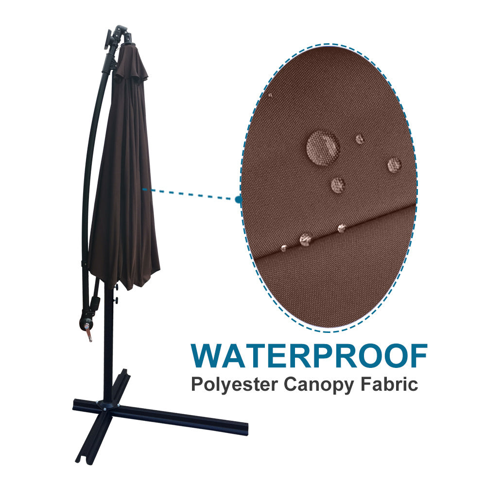 10 ft Outdoor Patio Umbrella Solar Powered LED Lighted Sun Shade Market Waterproof 8 Ribs Umbrella with Crank and Cross Base for Garden Deck Backyard Pool Shade Outside Deck Swimming Pool