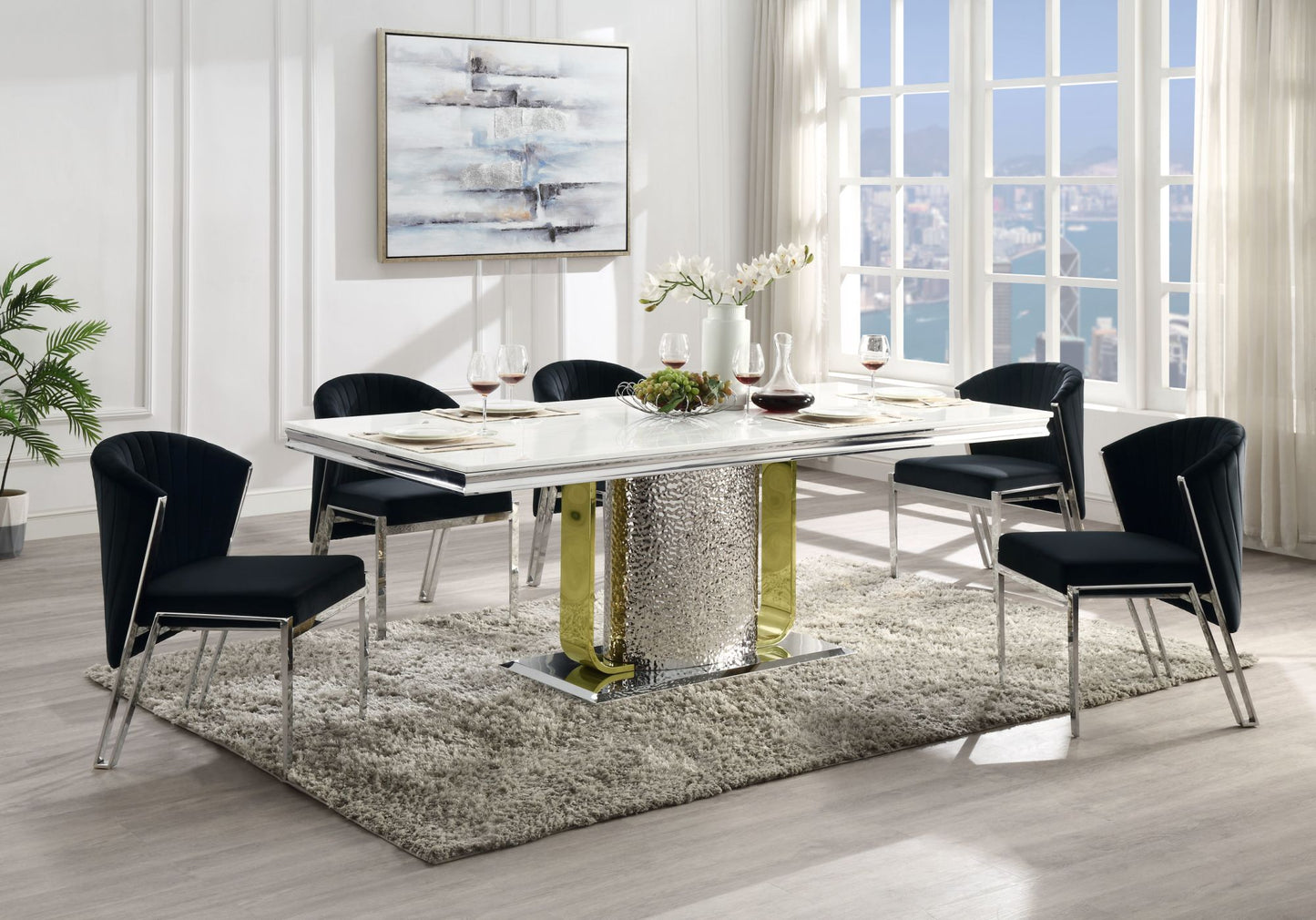 ACME Fadri Dining Table, Engineering Marble, Mirrored Silver & Gold Finish DN01952