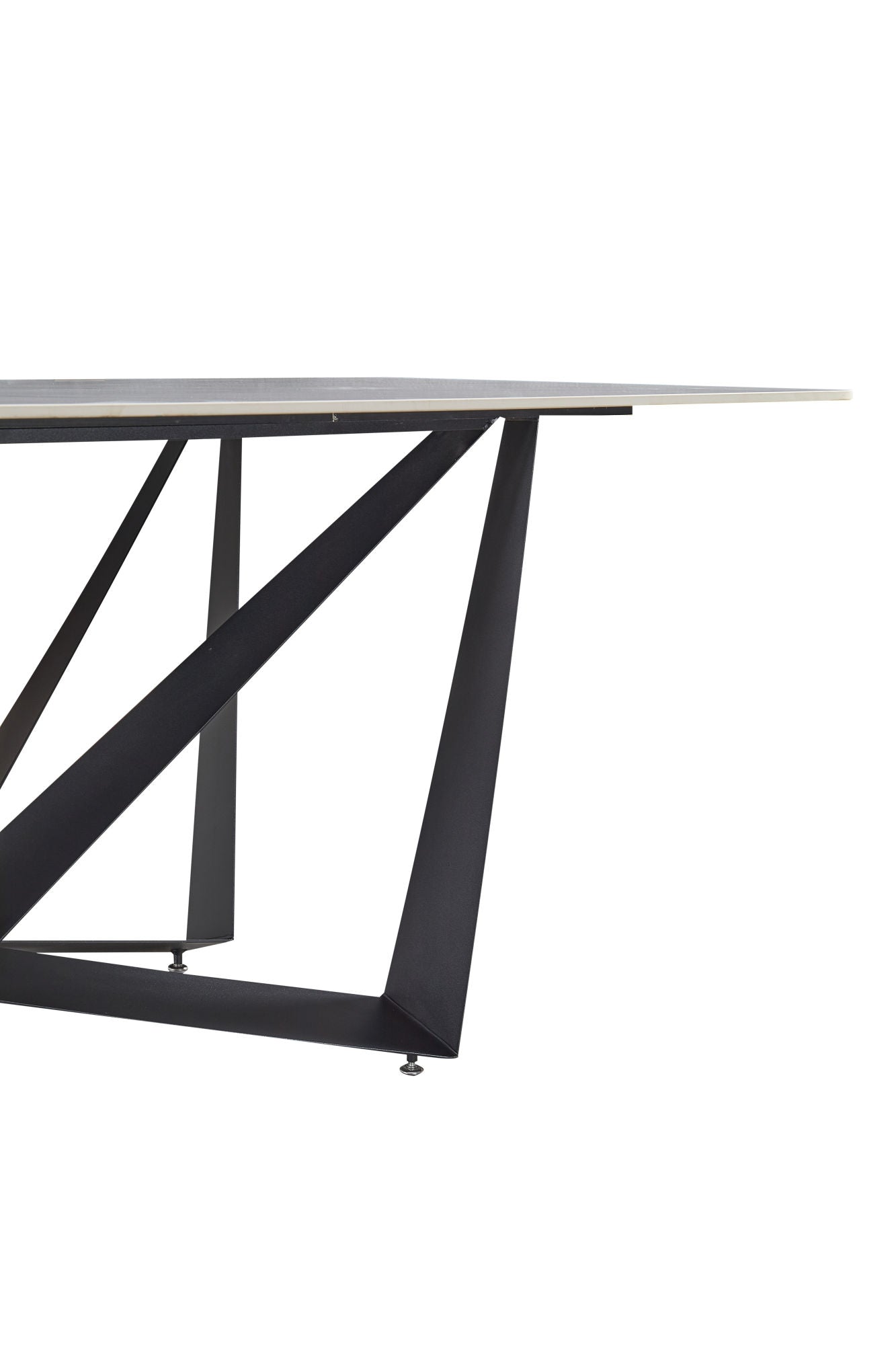 Sleek Black Sandstone Dining Table with Glossy Snow Mountain Stone Top and Carbon Steel Base load capacity 91.5 kg