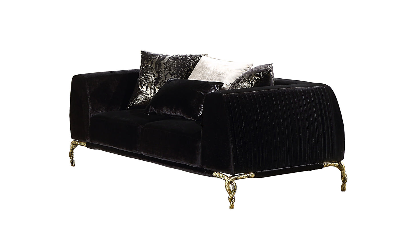 Majestic Shiny Thick Velvet Fabric Upholstered 2PC Living room set made with wood in Black