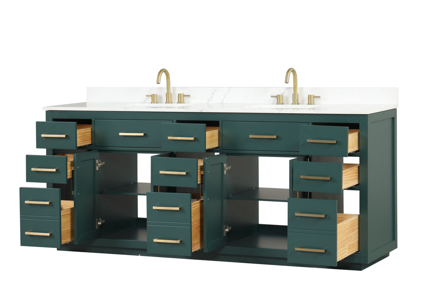 84" Bathroom Vanity with Double Sink, Modern Bathroom Vanity Set with Soft-Close Cabinet and 9 Drawers, Solid Wood Bathroom Storage Cabinet with Countertop and Backsplash, Green