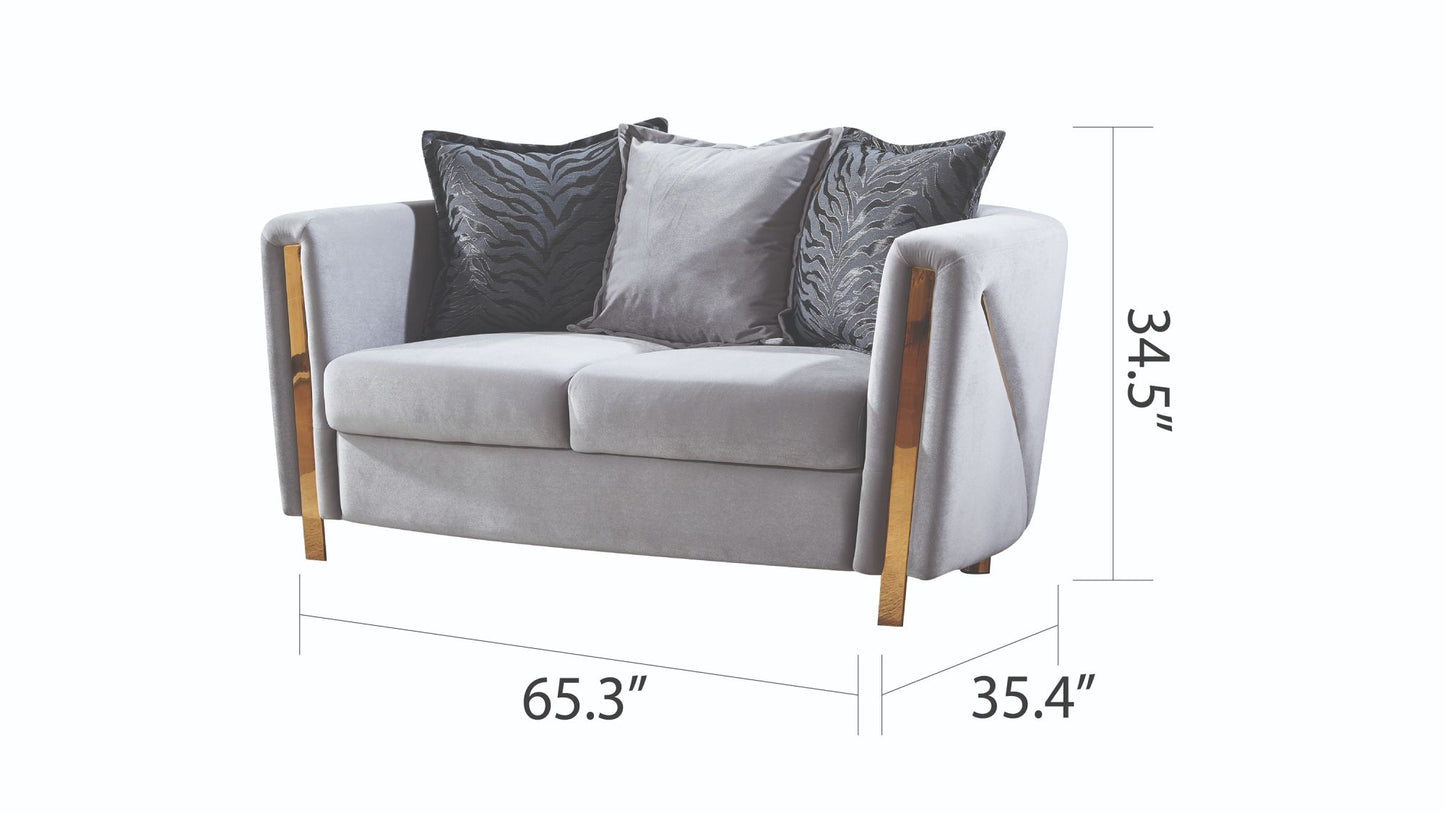 Chanelle Thick Velvet Fabric Upholstered 2Pc Living Room Set Made With Wood in Gray