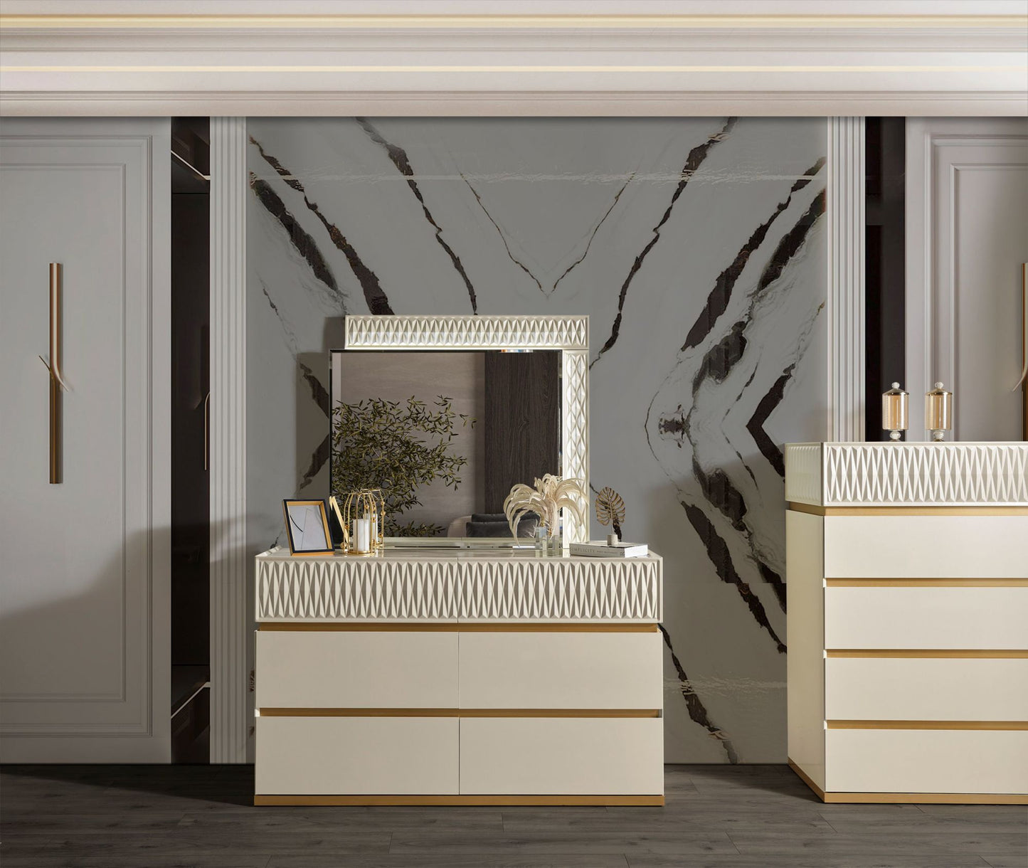 Delfano Modern Style 6- Drawer Dresser Made with Wood in Beige
