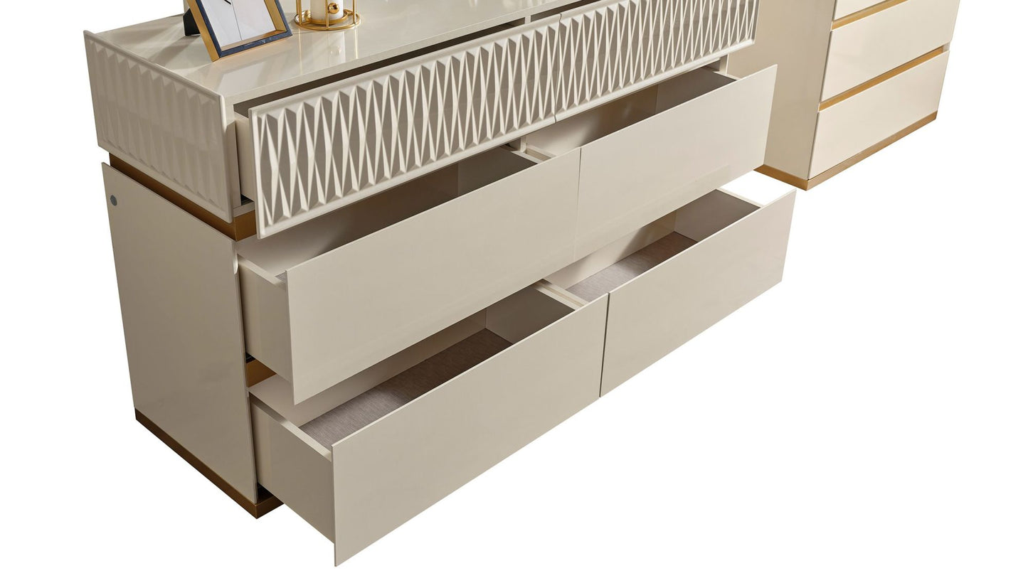 Delfano Modern Style 6- Drawer Dresser Made with Wood in Beige