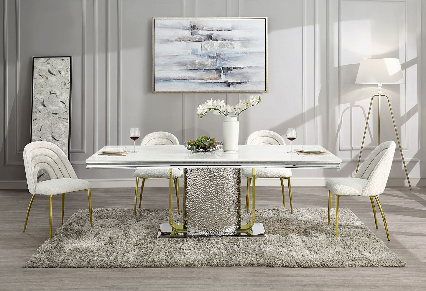 ACME Fadri Dining Table, Engineering Marble, Mirrored Silver & Gold Finish DN01952