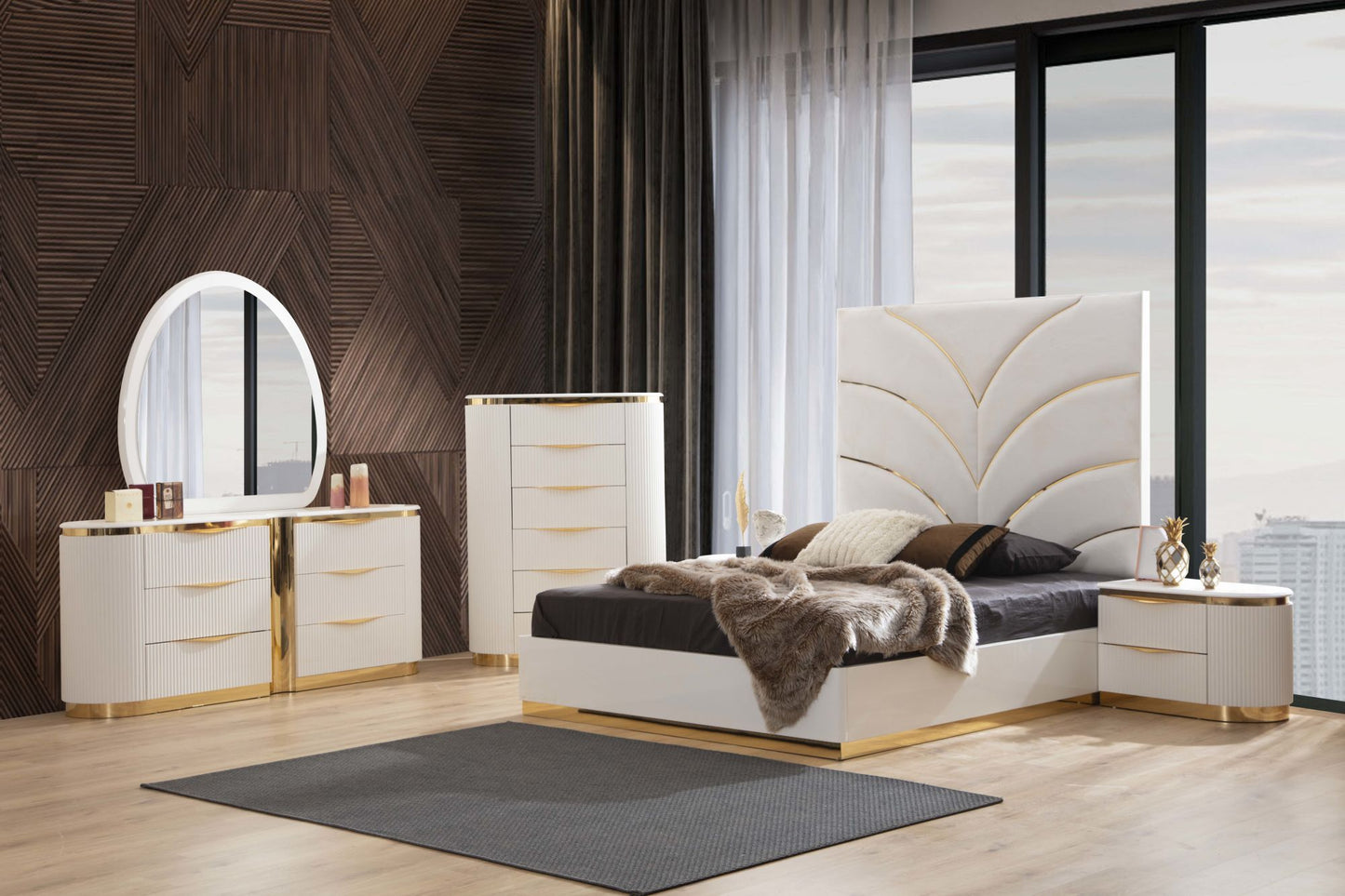 Laura Gold Detailed Right 2-Drawer Nightstand made with Wood in White