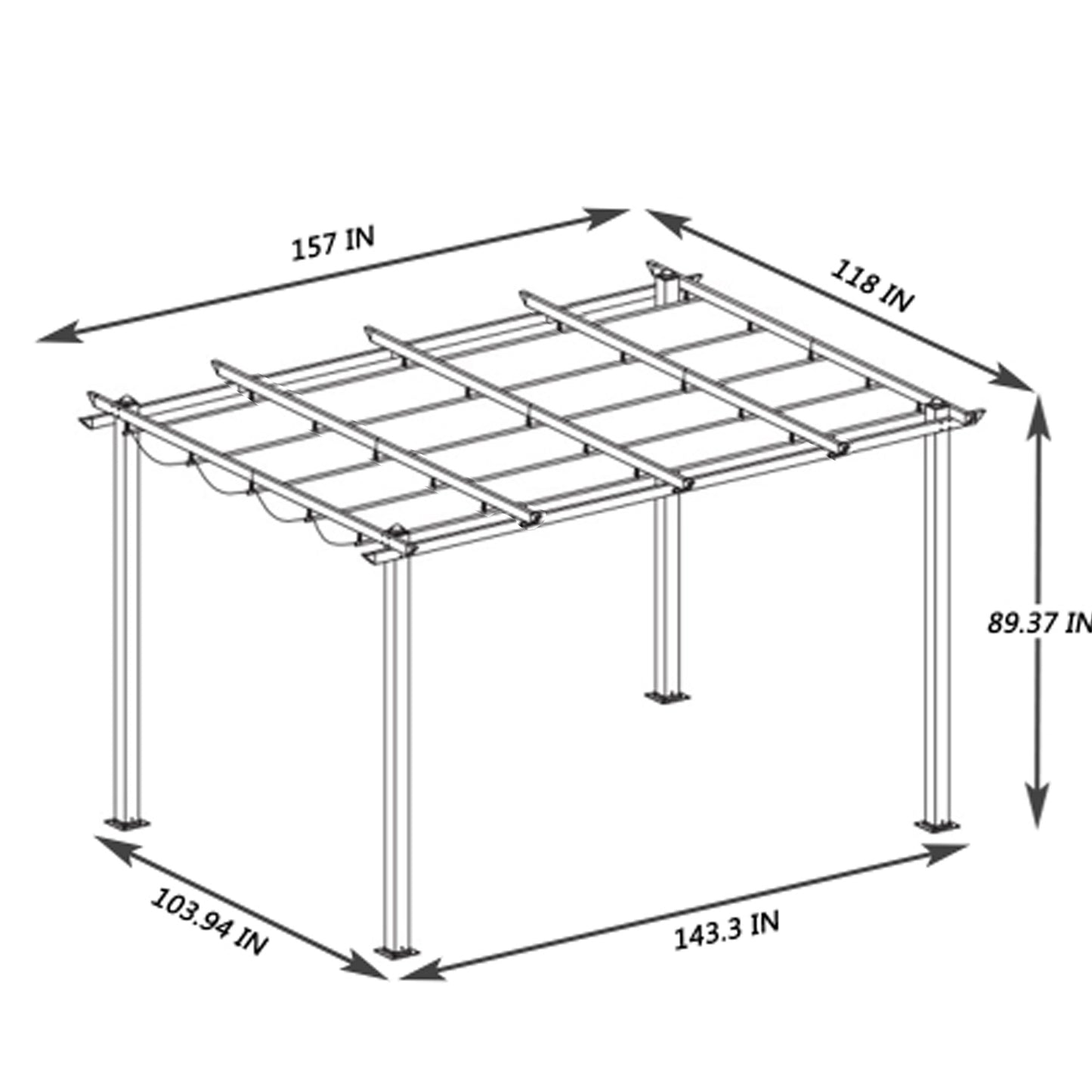 13x10 Ft Outdoor Patio Retractable Pergola With Canopy Sunshelter Pergola for Gardens,Terraces,Backyard, Gray