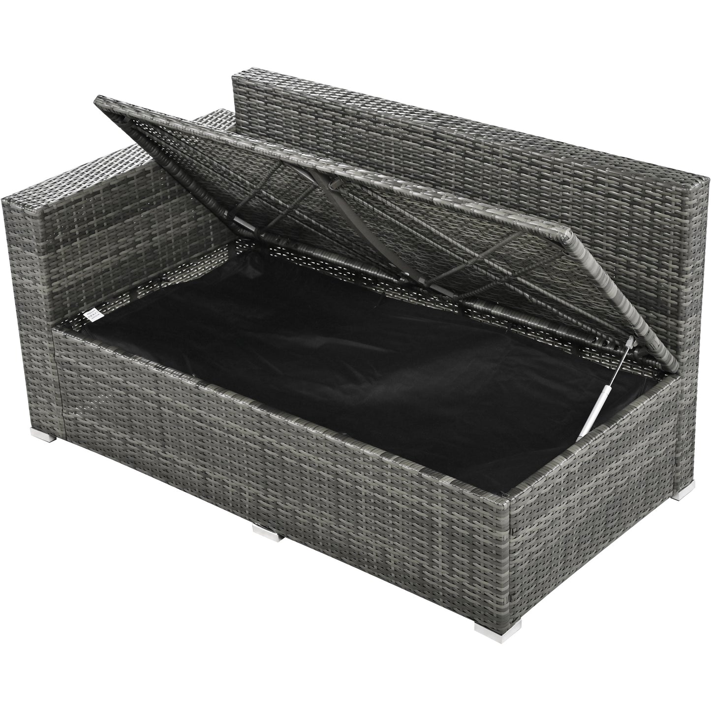 Outdoor 6-Piece All Weather PE Rattan Sofa Set, Garden Patio Wicker Sectional Furniture Set with Adjustable Seat, Storage Box, Removable Covers and Tempered Glass Top Table