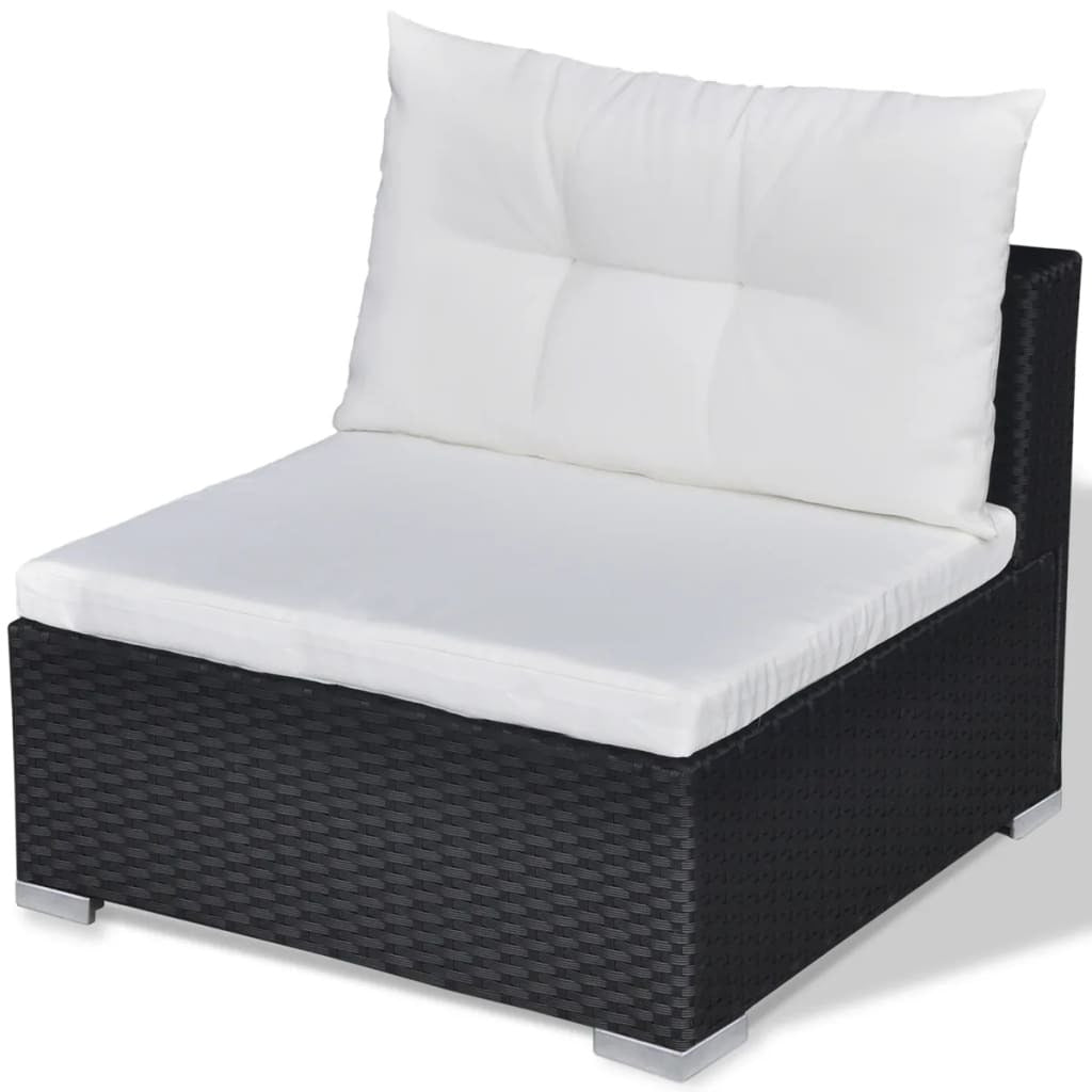 10 Piece Patio Lounge Set with Cushions Poly Rattan Black