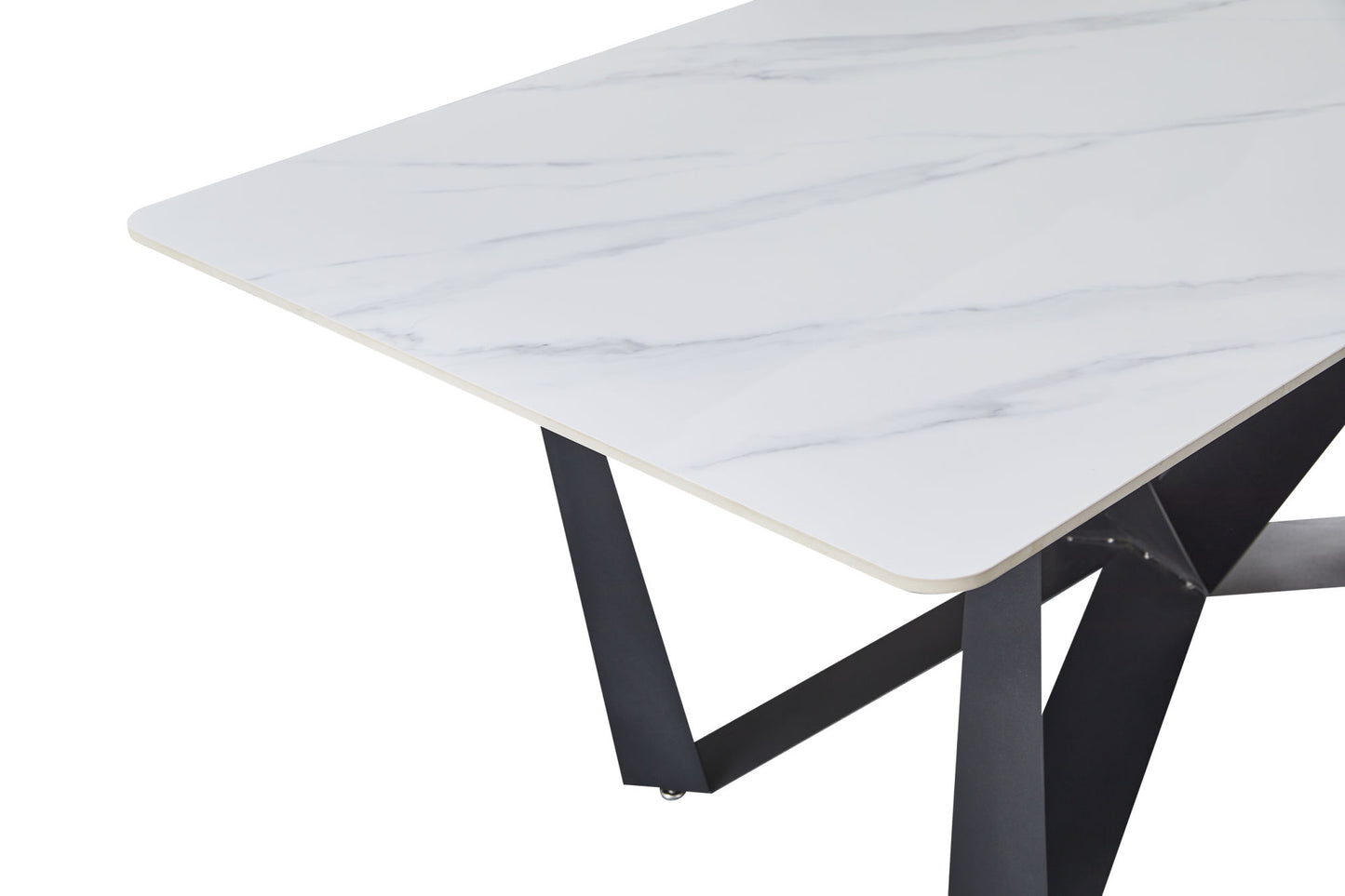 Sleek Black Sandstone Dining Table with Glossy Snow Mountain Stone Top and Carbon Steel Base load capacity 91.5 kg