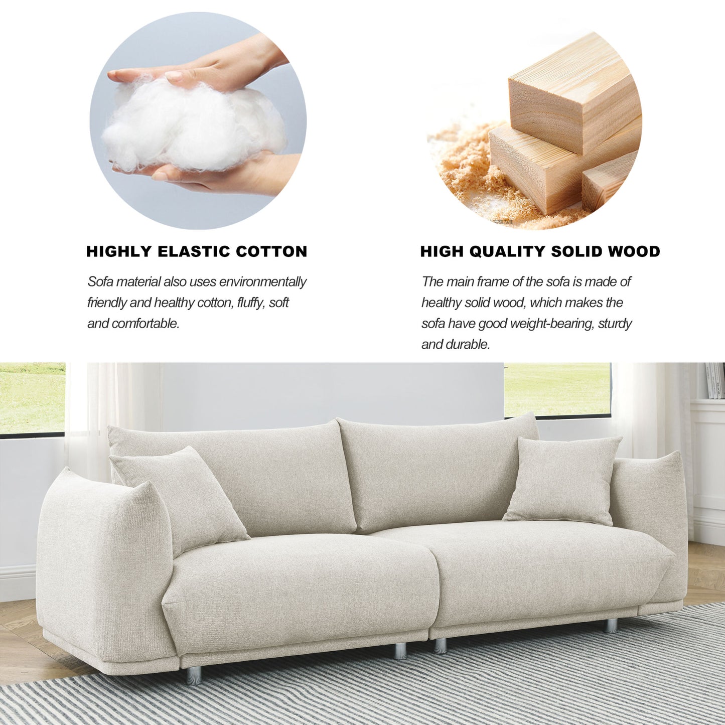 3-seater + 2-seater + 1-seater combination sofa Modern Couch for Living Room Sofa, Solid Wood Frame and Stable Metal Legs, 5 Pillows,