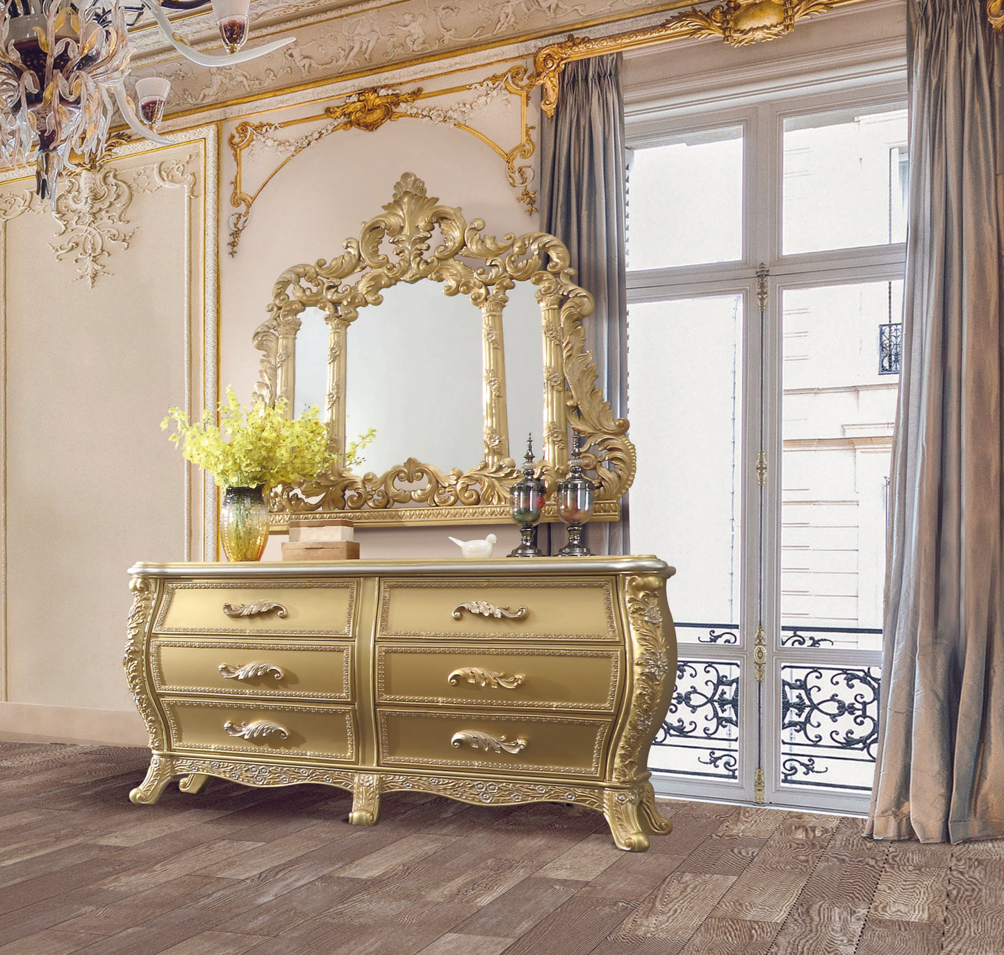 ACME Cabriole DRESSER Gold Finish BD01466
