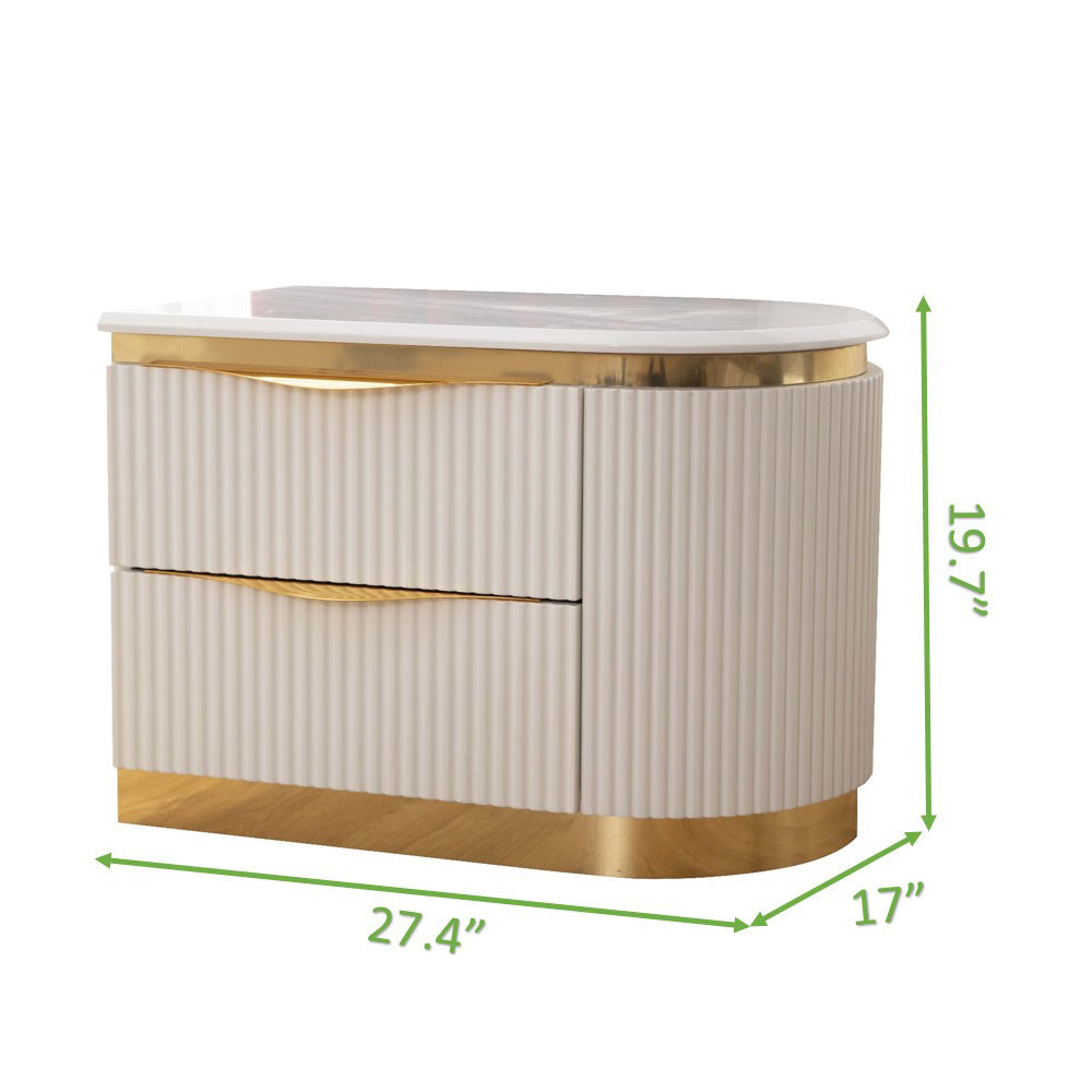 Laura Gold Detailed Right 2-Drawer Nightstand made with Wood in White