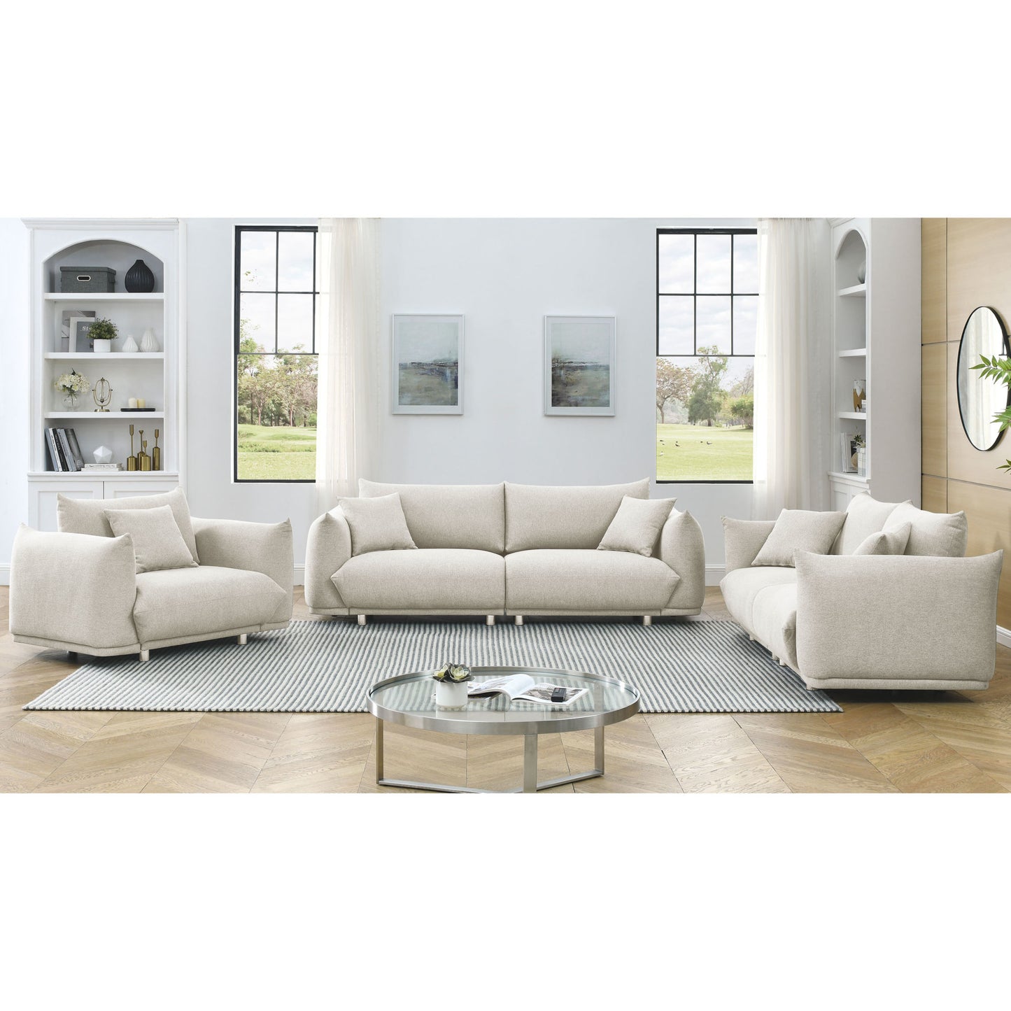 3-seater + 2-seater + 1-seater combination sofa Modern Couch for Living Room Sofa, Solid Wood Frame and Stable Metal Legs, 5 Pillows,