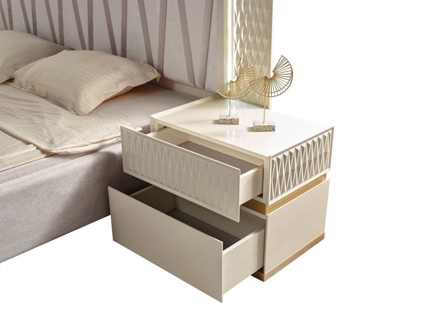 Delfano Modern Style 2-Drawer Night stand Made with Wood in Beige