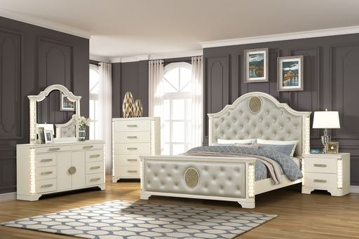 Jasmine 8-Drawer Dresser with side LED lightning made with Wood in Beige