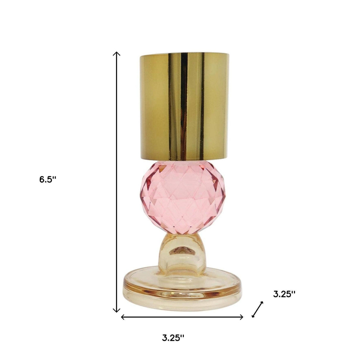 Set of Two Amber Gold And Pink Faceted Crystal Tabletop Taper Candlesticks