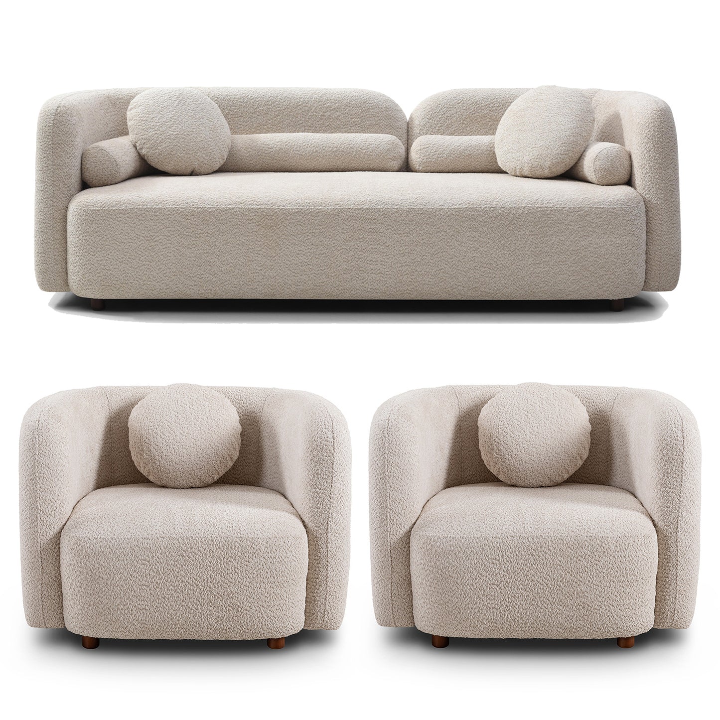 C3-2507, 3+1+1,  Luxury Modern Couch for Living Room, Beige Boucle Fleece Upholstered Comfy Couch for Apartment Home Office, Light Beige
