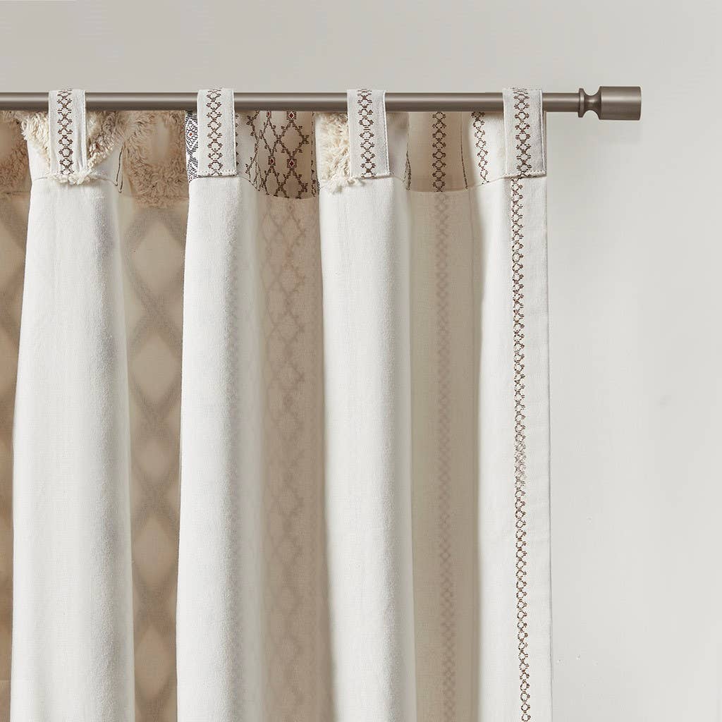Geo Print Chenille Window Curtain, Ivory
