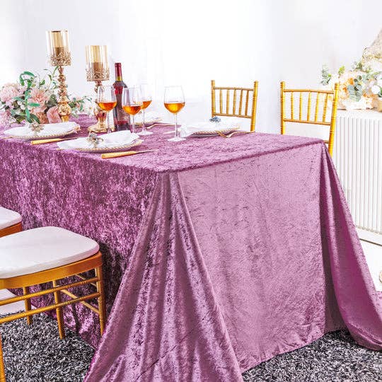 Ice Crushed Velvet Square Tablecloth 85x85 Inch: Blush Pink/Rose Gold / 90"x132"