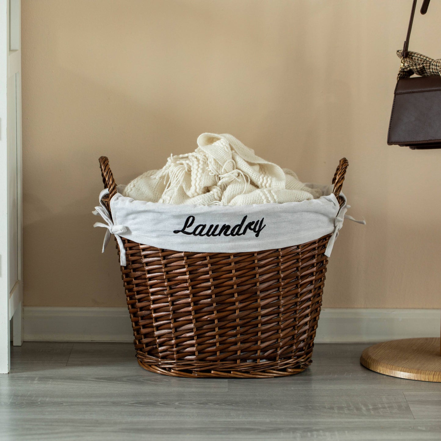 Wickerwise Handwoven Laundry Basket with Liner & Handles: Black