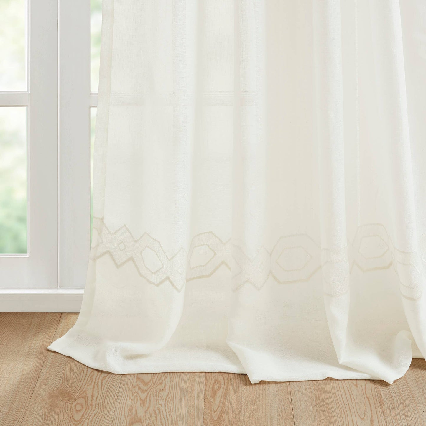 White Semi-Sheer Embroidery Curtain Panel (Single): 52x96"