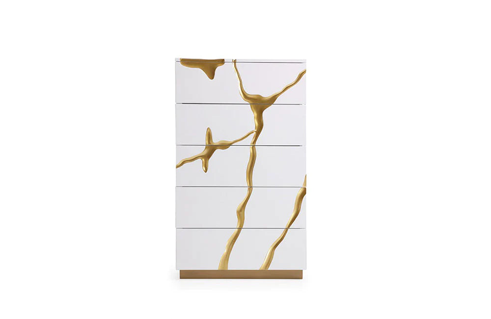 Regal Elegance White and Gold Chest of Drawers