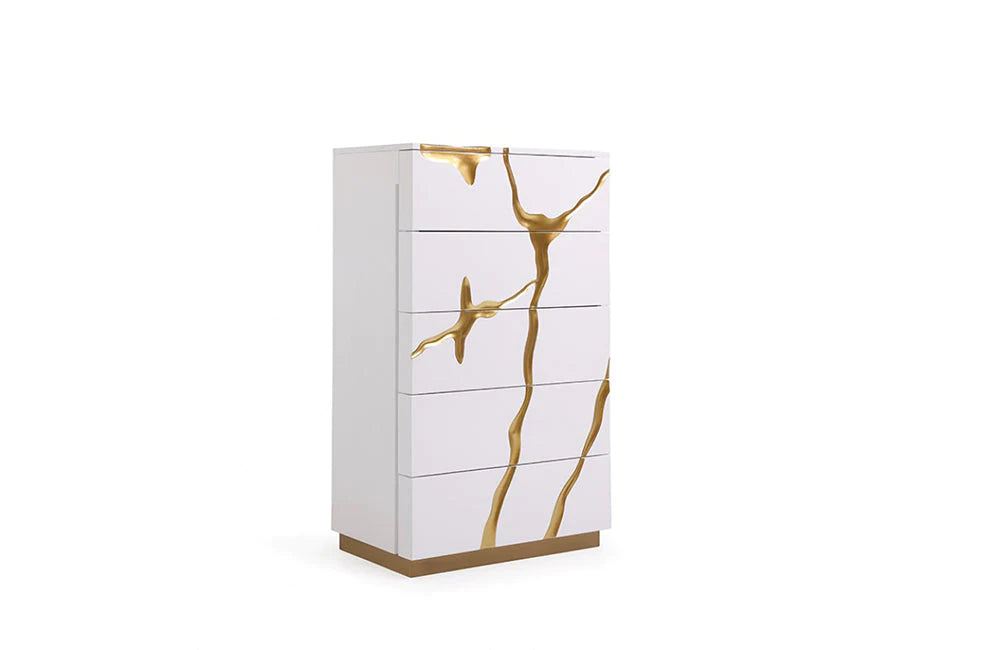 Regal Elegance White and Gold Chest of Drawers