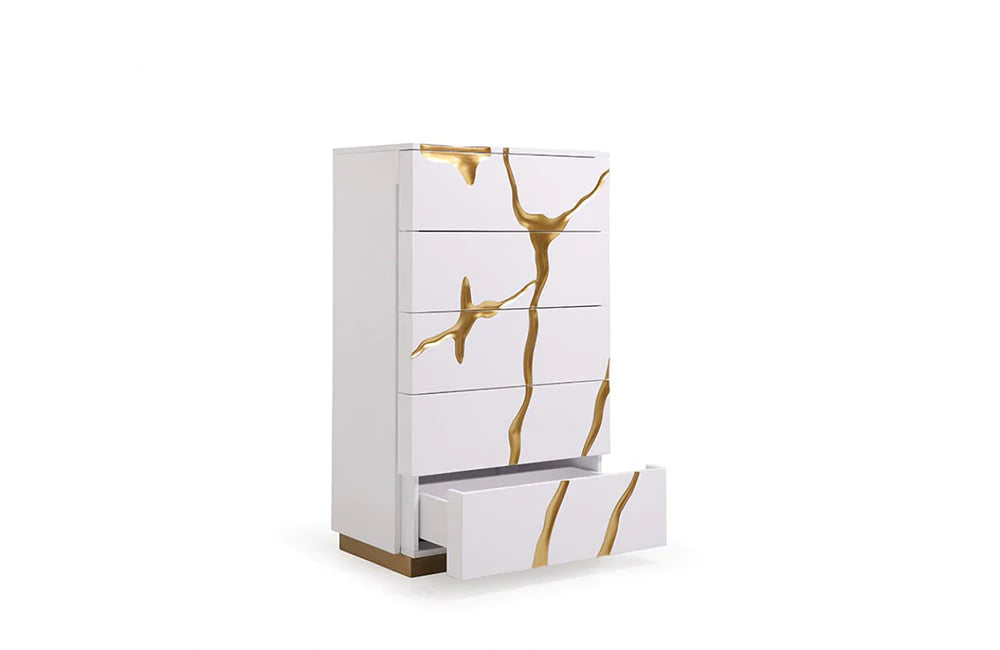 Regal Elegance White and Gold Chest of Drawers